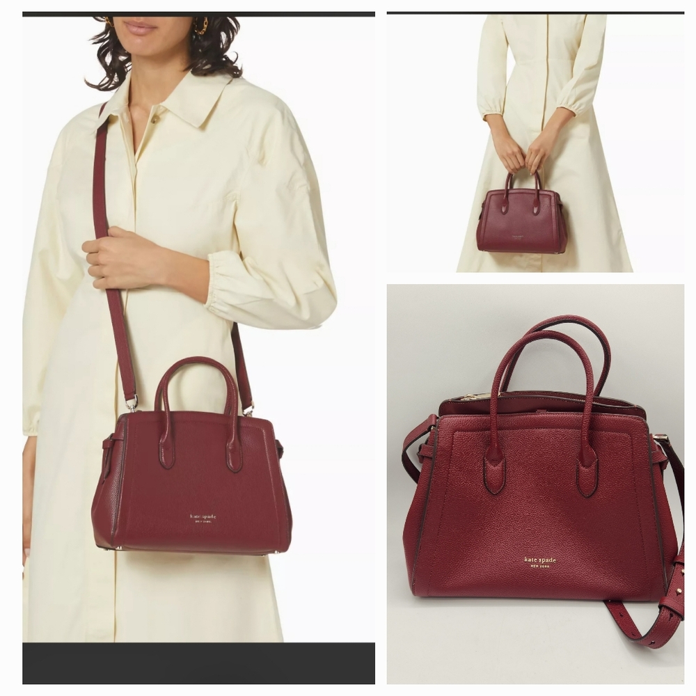 Kate Spade New York Knott Medium Satchel Cross Body Bag Purse Red Burgandy NWOT
